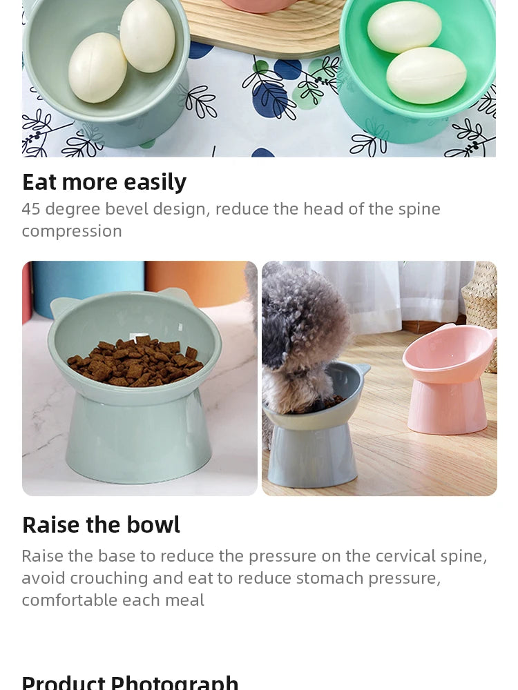 Pet Food Bowl Tilt High Bottom Antichoking & Antidump Feeding Bowl.