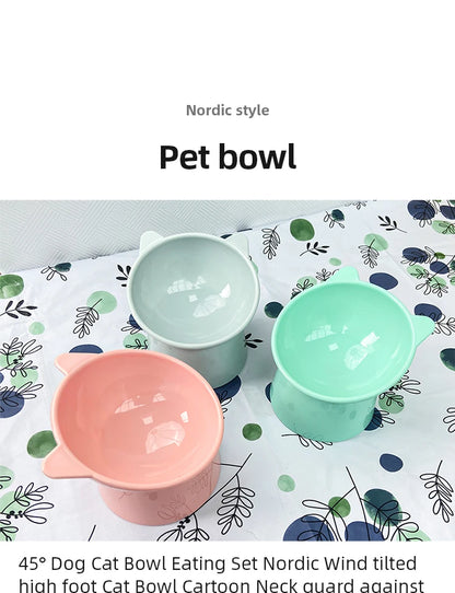 Pet Food Bowl Tilt High Bottom Antichoking & Antidump Feeding Bowl.